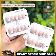 Press-On Nails ✨Glam Crystal – Pearl Bloom & Starry Nude Design | Reusable Square Tips | ZV Beauty 💎