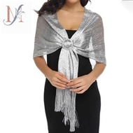 LMLAVEN Solid Color Glitter Shimmer Shawl Scarf Fashion Daylight Party Shawl All-Match Tassel Shawl