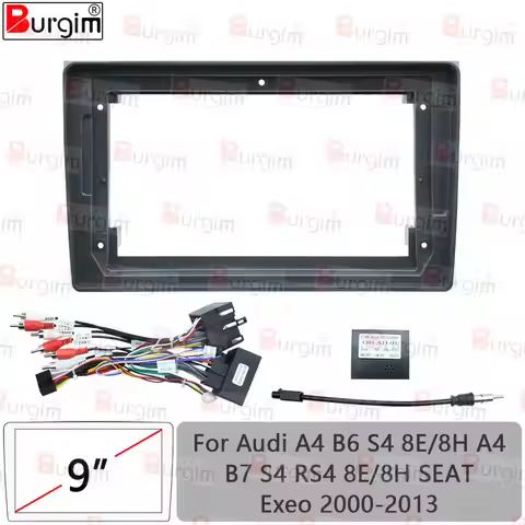 Car Radio Fascias Frame For AUDI A4 SEAT Exeo AUDI S4 RS4 8E 8F B9 B7 9 inch Stereo Panel Wiring Har