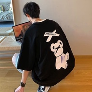 M~5XL Summer Men's Trendy Short Sleeve T shirt Korean Style Bear Print Oversized Shirt For Man Loose