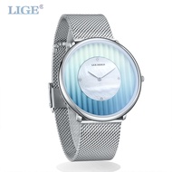 LIGE Watch Women Steel Mesh Waterproof Ladies Watches Flower Quartz Wristwatch Charming Girl Gift