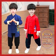 TOYSSAFARI Children Boys Traditional CNY Chinese Costume Fake 2pcs Clothing Set Long Sleeve Embroide