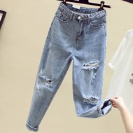 korean style High Waist ripped Jeans Women's Slim Fit Pants Korean Style Loose Harem Jeans Pants sel