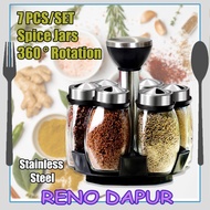 Steel Condiment Spice 7Pcs Stainless Jars 360 Degree Rotation Kitchen Seasoning Salt Pepper Spice Ra