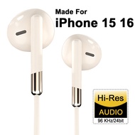 For Iphone 15 16 17 E Pro Max Plus Wired Headphones with Microphone Surround Sound Usb Type C Earpho