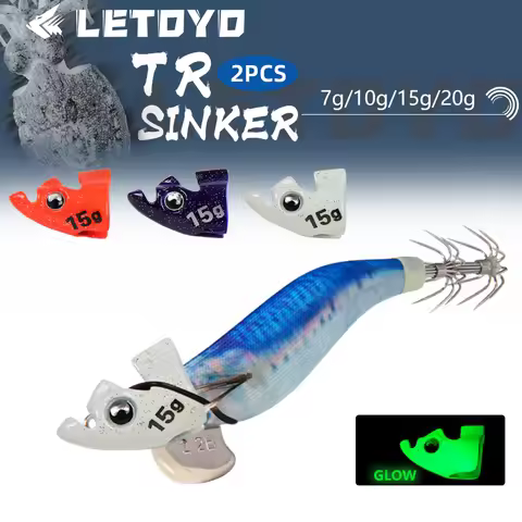 LETOYO 2PCS Luminous EGI for tip run squid lure TR Sinker weight eging for Webfoot Octopus Cuttlefis