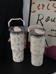 1pc 900ml/33.44oz Purple Tulip Series Insulated Tumbler, Keeps Hot/Cold, Large Capacity Car Cup, Wat
