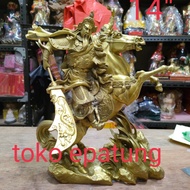 patung dewa kwan kung / kwan kong / guan yu - kuda - kuningan 14 inch