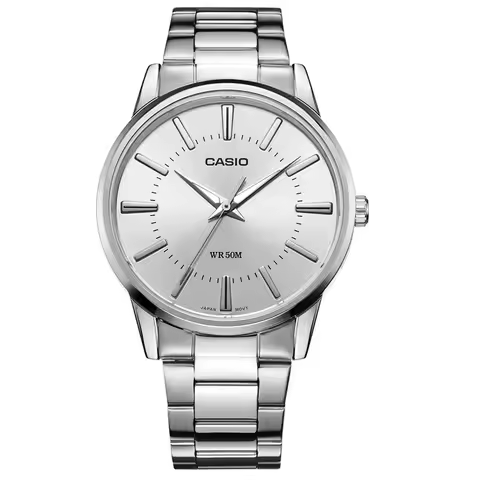CASIO MTP-1303D Men's Watch - white Dial, Stainless Steel Band, 50M, Analog Quartz