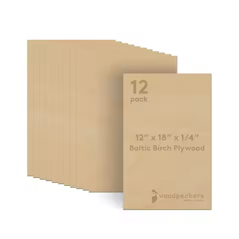6mm Baltic Birch Plywood 1/4x12x16 Inch, Box of 12 B/BB Grade Craft Wood for Laser CNC Cutting