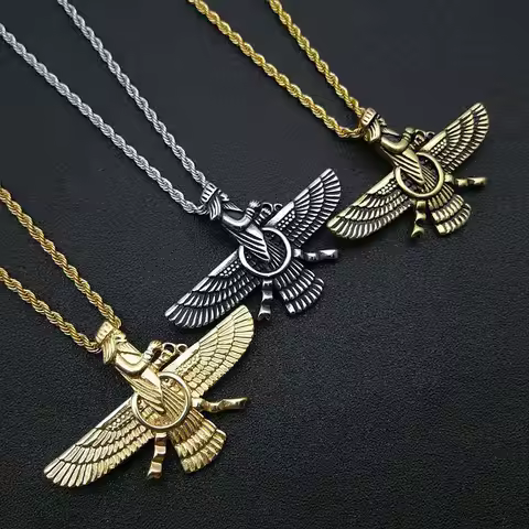 Vintage Punk Style Iran Faravahar Ahura Mazda Pendants Necklaces for Men Women 316L Stainless Steel 