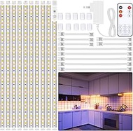 LAFULIT 10 PCS Under Cabinet Lights Kit, Stick on Lights, Flexible Led Strip Lights with RF Remote and Power Adapter, for Kitchen Cabinets Shelf Desk Counter Corner, 2700K Warm White, 16.4ft