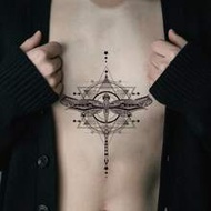 1pc Y2K Style Black & White Line Dragonfly Tattoo, Chain Print, Star Mandala Tattoo, Sexy Gothic Tem