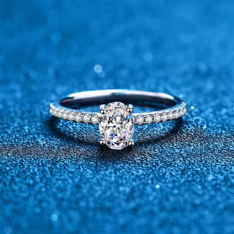 Oval Shape 1CT 5x7mm Moissanite Engagement Ring for Woman Real White Gold AU750 Anniversary Jewelry