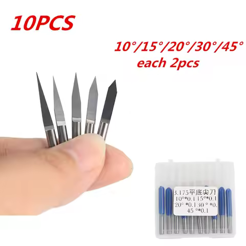 10Pcs V Shape Flat Bottom Carbide PCB Engraving Bits 3.175mm CNC Router Bit 10/15/20/ 30/45 Degree M