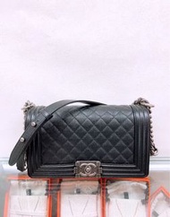 (尖沙咀門市💖) Chanel boy 25 medium black 黑銀荔枝牛皮