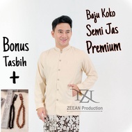 Baju Muslim Koko Pria Dewasa Haibah Terompah Model Semi Jas (Jasko) Lengan Panjang Motif Polos Bahan Toyobo Deluxe