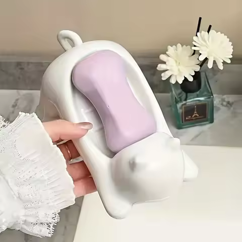 Drainable Cartoon Cat Soap Dish Cute Plastic Bathroom Soap Holder Decorative Storage Tray for Soap S