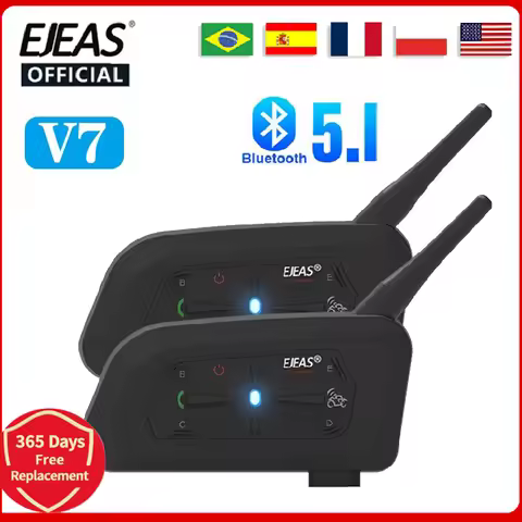 EJEAS V7 Motorcycle Bluetooth Intercom Connects Two Mobile Phones At The Same Time And Has An Interc