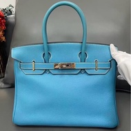 98新Hermes愛馬仕Birkin30牛仔藍Togo銀扣I刻