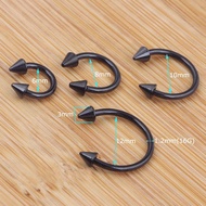Black 16g Spikes Circular Barbell Horseshoe Lip Nipple Septum Ring 6/8/10/12mm