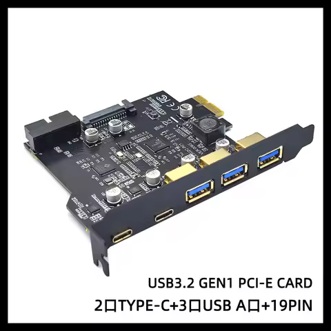 PCIe to USB 3.2 Gen 1 Card with 20 Gbps Bandwidth, 3 USB Type A and 2 Type C Ports, PCIe Expansion C