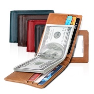 Vintage Money Clip Front Pocket Wallet Slim Minimalist Wallet RFID Blocking Dompet Lelaki Kulit Beg 