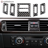 Wishlistforyou 5Pcs Carbon Fiber Car Interior Auto Interior Sticker Central Air Vent Outlet Trims Accessory For BMW 3 Series E90 E92 E93 K7S7