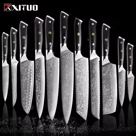 XITUO 1-9Pcs Damascus knives Set G10 Handle VG10 core 67 layers Damascus steel Chef Santoku Knife Cl