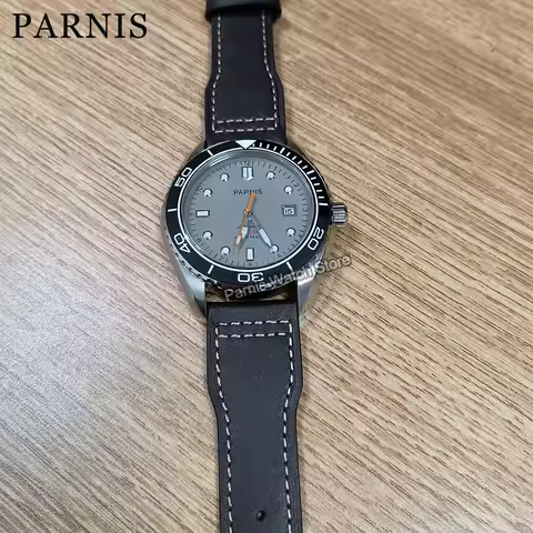 42mm Parnis 21 Jewels Automatic Gray Dial Luminous Mark Sapphire Crystal Boys Mens Watch 5ATM Waterp