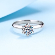 Inlaid Carat pt950 Carat Gold Plated T Home Six Claws 3925 Ring Female Sterling Silver Ring 5 Moissa