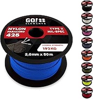GO!elements 50 m Paracord Rope Made of Tear-Resistant Nylon - 3 mm Paracord 425 Type II Max. 192 kg 
