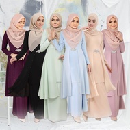 Chiffon Pesak Pahang Plain Ironless Tak Payah Gosok Baju Kurung Riau Moden Cantik Raya Fesyen Terkini Muslimah Wanita Perempuan Plus Size