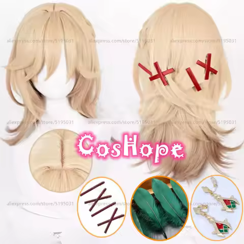 Kaveh Cosplay Wig 50cm Short Pre Braided Linen Gold Wig Anime Heat Resistant Synthetic Wigs for Hall
