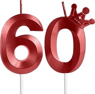 Birthday Candles Numbers 60, Birthday Decoration 60 Year Men Women, Corona Candles Birthday, Red Per