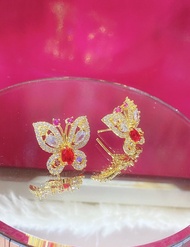 Đôi Bông Tai Nữ Mạ Vàng 18k Bướm Đính Ngọc Xinh Đẹp - Dễ Phối Thời Trang - Hàng Xuất Khẩu - Y Vàng T