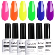 RARJSM Rubber Base Gel for Nails,Neon Gel Nail Polish Set,Neon Orange Green Blue Purple Yellow Rose 