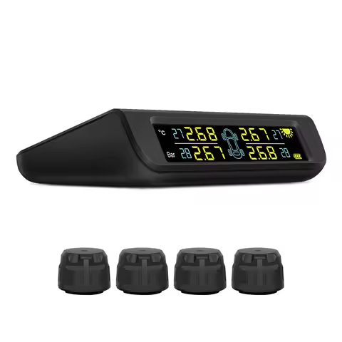 Careud T882 Car TPMS Solar Wireless Tire Pressure Alarm 4 External Sensor Energy Display LCD Screen 
