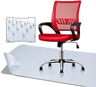 MoNiBloom Mesh Computer Office Chair + Chair MAT, Mid Back Ergonomic Rolling Swivel Red Chair with Adjustable Seat Height + Mat for Low Carpeted Floor Protection