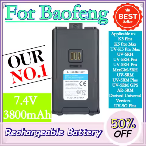 7.4V 3800mAh Walklie Talkie Battery High Capacity Type-C USB Charger for Baofeng UV-5RM GM-5RH AR-5R
