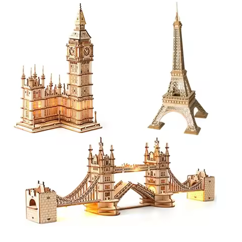 Robotime 3D Puzzle Wooden Kits DIY Tower Bridge Big Ben Set Eiffel Tower Model Kit Home Decor Birthd