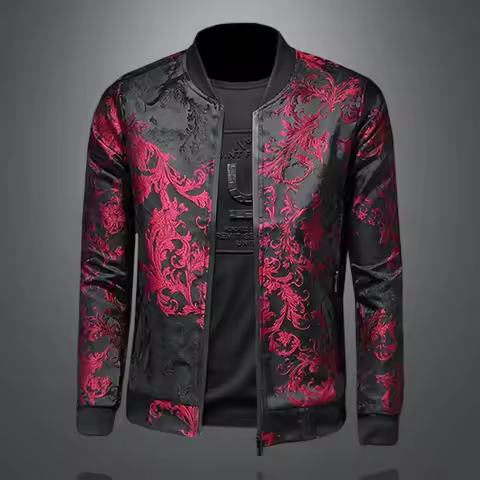 Stand-up Collar Embroidery Vintage Print Jackets 2025 Paisley Pattern Slim Fit Jacket Men Bombers Sl