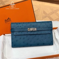 🌈Hermes💙Kelly Wallet長銀包💙S4深邃藍鴕鳥皮銀扣💙98.5新🌟kellywallet🌟kelly🌟愛馬仕🌟