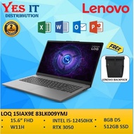 Lenovo LOQ 15IAX9E 83LK009YMJ 15.6'' FHD (I5-12450HX, 8GB, 512G, RTX3050 6GB, W11) Gaming Laptop