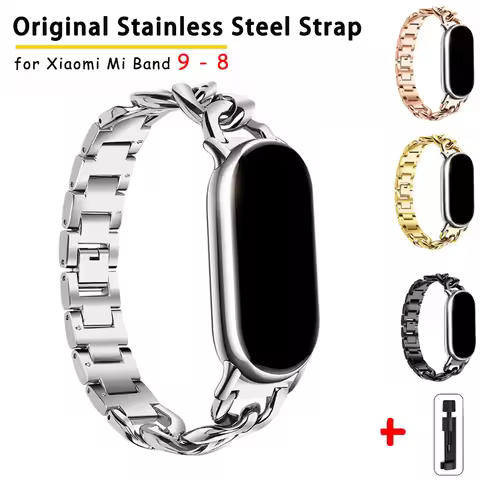 Original Stainless Steel Strap for Xiaomi Mi Band 9 Fashion Style Metal Bracelet for Miband 8 NFC Qu