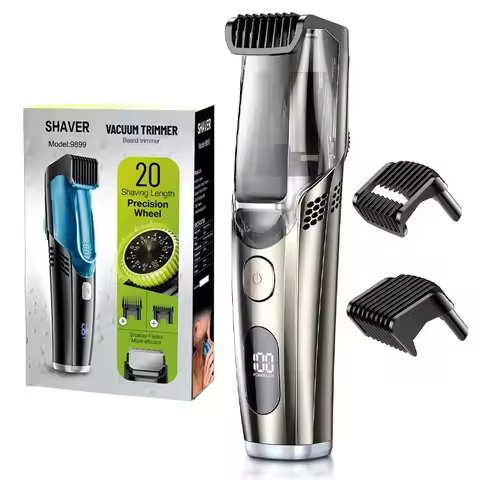 Vacuum Beard Trimmer for Men, Adjustable Length with 2 Comb (1-20mm), Electric Vacuum Trimmer for Be