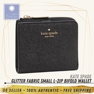 [SG SELLER] Kate Spade KS Womens Glitter Fabric Small L-Zip Bifold Black Fabric Wallet with Gift Box