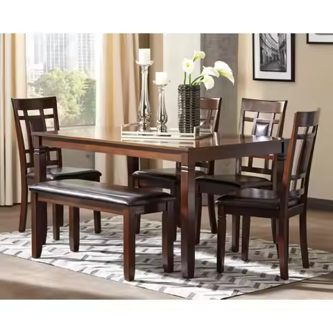 Dining Room Set, Includes Table, 4 18" Chairs & Bench, Brown dining table set 5 chairs dining table 