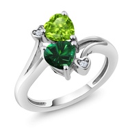 925 Sterling Silver Green Peridot Green Nano Emerald Ring For Women | 1.54 Cttw | Heart Shape 6MM |