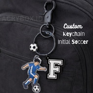 GANTUNGAN Custom Keychain Initial Soccer Acrylic Keychain Name + Football Figure
